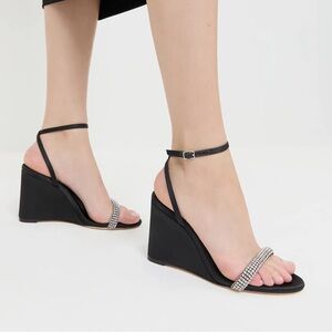Loeffler randall Black/Diamond Satin Wedge size 7